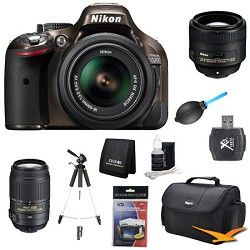 Nikon D5200 Bronze Digital SLR Camera with 18 55mm, 55 300mm, 85mm Lens Kit