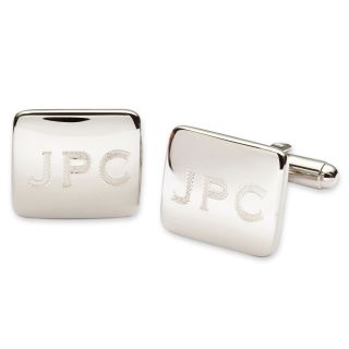 Personalized Brushed Finish Rounded Rectangle Cuff Links, Silver, Mens