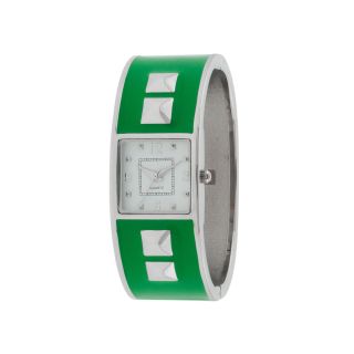 Womens Enamel Stud Bangle Watch, Green/Silver