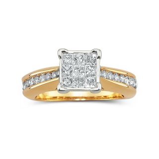 1 CT. T.W. Diamond 10K Yellow Gold Engagement Ring, Two Toned, Womens