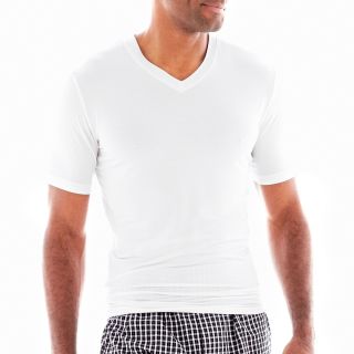 Stafford 2 pk. True Tuck V Neck T Shirts, White, Mens