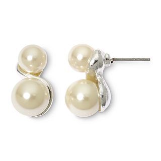 Vieste Silver Tone Pearlized Glass Bead Swirl Earrings, White