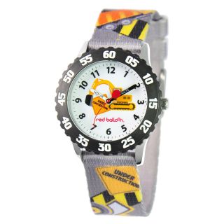 Red Balloon Construction Site Time Teacher Kids Stainless Steel Watch, Boys