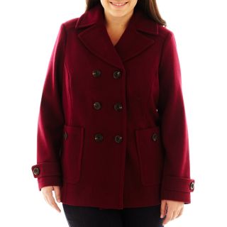 St. Johns Bay Classic Pea Coat   Plus, Deep Ruby, Womens