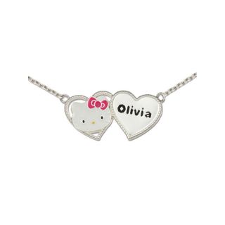 Girls Sterling Silver & Enamel Hello Kitty Two Heart Personalized Name Necklace,