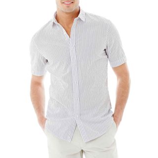 CLAIBORNE Short Sleeve Seersucker Shirt, Grey, Mens