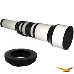 Rokinon 650 1300mm F8.0 F16.0 Zoom Lens for Canon EOS (White Body)   650Z + T2 E