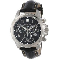 Wenger Mens GST Chrono Watch   Black Dial/Black Leather Strap
