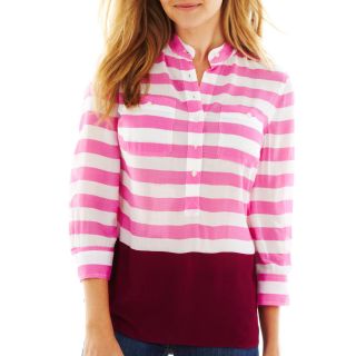 Striped Popover Top, M Beet/bk To Fuchs