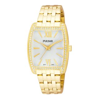 Pulsar Womens Gold Tone Swarovski Tonneau Watch