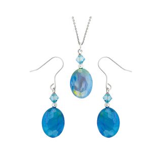 Bridge Jewelry Faceted Blue Oval Glass Pendant & Earrings Set