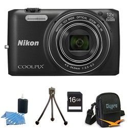Nikon COOLPIX S6800 16MP 1080p HD Video Digital Camera Black 16GB Kit