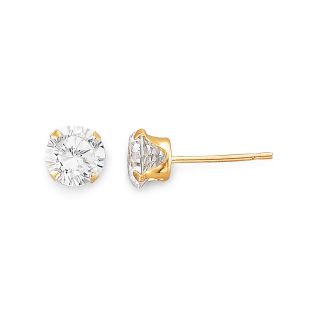 4mm 14K Gold Cubic Zirconia Round Stud Earring, Womens