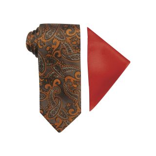 Steve Harvey Paisley Tie and Solid Pocket Square Set, Taupe, Mens