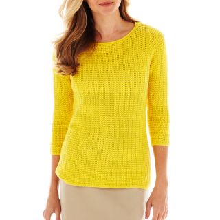 LIZ CLAIBORNE 3/4 Sleeve Boatneck Sweater, Yellow, Womens