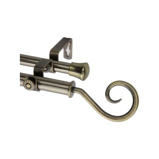 ROD DESYNE Double Curtain Rod with Curl Finials, Antique Brass