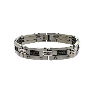 Inox Jewelry Mens Stainless Steel & Cable Link Bracelet, Two Tone