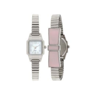 Womens Stretch Bow Square Case Watch, Pink