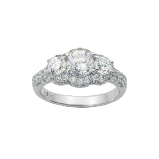 100 Facets by DiamonArt Sterling Silver 3 Stone Cubic Zirconia Cocktail Ring,