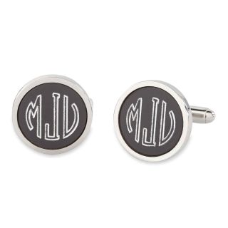 Personalized Anodized Aluminum Round Cuff Links, Silver, Mens