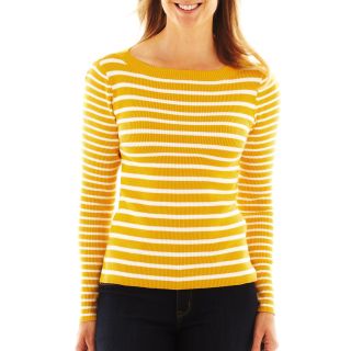 LIZ CLAIBORNE Striped Boatneck Sweater, Gold, Womens
