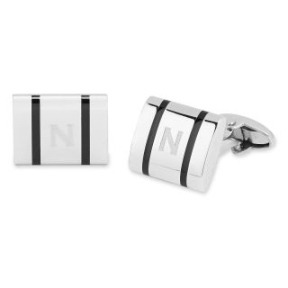 Personalized Polished Stainless Steel Cuff Links, Black/Silver, Mens