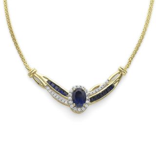 14K Gold Over Sterling Silver Blue & White Sapphire Yoke Necklace, Womens