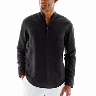 The Havanera Co. Long Sleeve Popover Shirt, Black, Mens