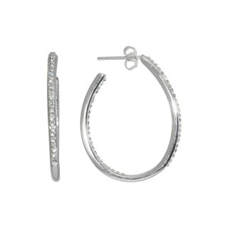 Bridge Jewelry Sterling Silver Plated Crystal Inside Out Oval Hoop Earrings