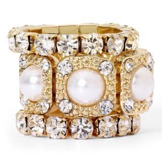 MIXIT Stackable Faux Pearl and Crystal 3 pc. Stretch Ring Set, Gold