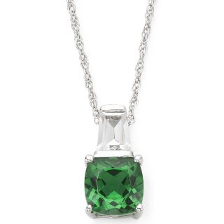 Simulated Emerald & White Sapphire Pendant Sterling Silver, Womens