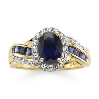 14K Gold Over Sterling Silver Blue & White Sapphire Ring, Womens