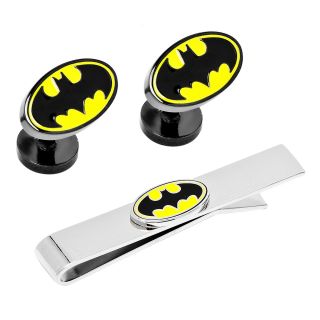 Batman Logo Tie Bar & Cuff Links Gift Set, Black
