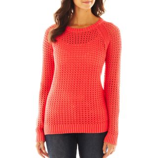 A.N.A Pointelle Openwork Sweater, Electric Sunset, Womens
