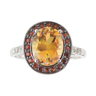 Color Enhanced Orange Topaz, Garnet & White Sapphire Ring, Womens
