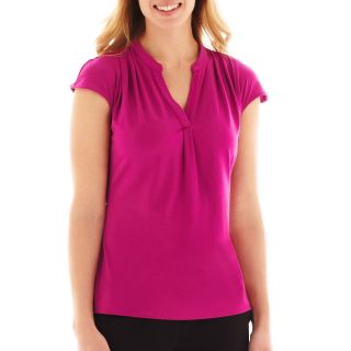 Worthington Short Sleeve V Neck Top, Pink