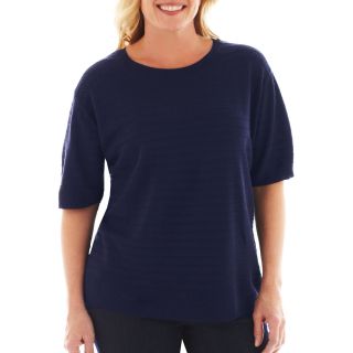 Alfred Dunner Greenwich Circle Short Sleeve Solid Sweater Shell   Plus, Navy,