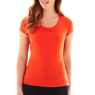 Worthington Short Sleeve Scoopneck Top, Orange