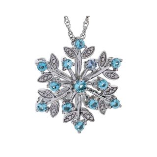 Sterling Silver Simulated Blue Topaz Snowflake Pendant, Womens