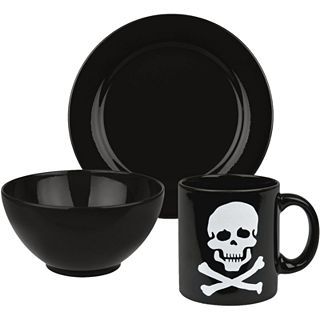 Skull 3 pc. Dinnerware Set, Black
