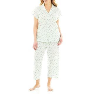 Earth Angels Short Sleeve Shirt and Pants Pajama Set, Mint Ditsy Floral, Womens