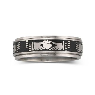 Mens Stainless Steel Claddagh Ring, Black