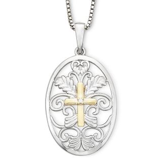 Precious Moments Two Tone Sterling Cross Pendant, Womens