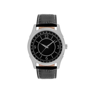 Geneva Mens Faux Leather Strap Watch, Black/Silver