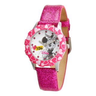 Disney Minnie Mouse Glitz Pink Leather Strap Watch, Girls