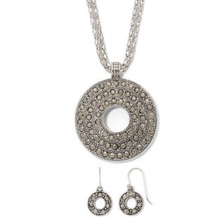 Simulated Marcasite Open Circle Pendant & Earrings Set, Silver