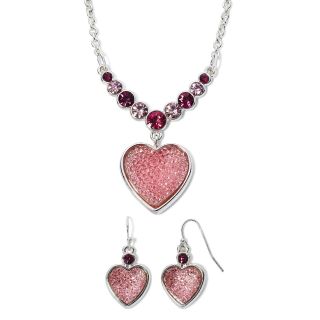 LIZ CLAIBORNE Silver Tone Pink Crystal 3 pc. Heart Jewelry Set