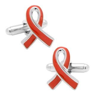 AIDS Awareness Ribbon Cufflinks, Silver, Mens