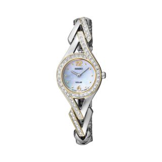 Seiko Womens Two Tone Crystal Accent Mother of Pearl Solar Watch