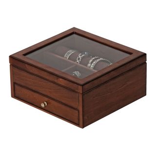Walnut Finish Glass Top Jewelry Box, Brown